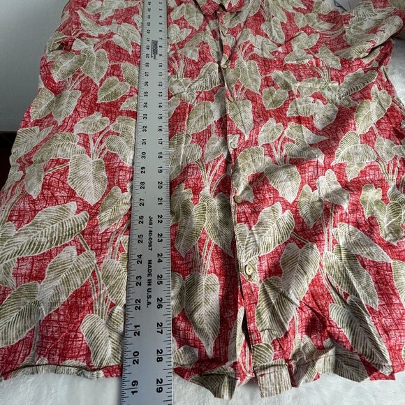 Tori Richard Mens Leaf Print Button-Up Hawaiian Shirt 1XB Red/Green Cotton Lawn - Picture 7 of 7